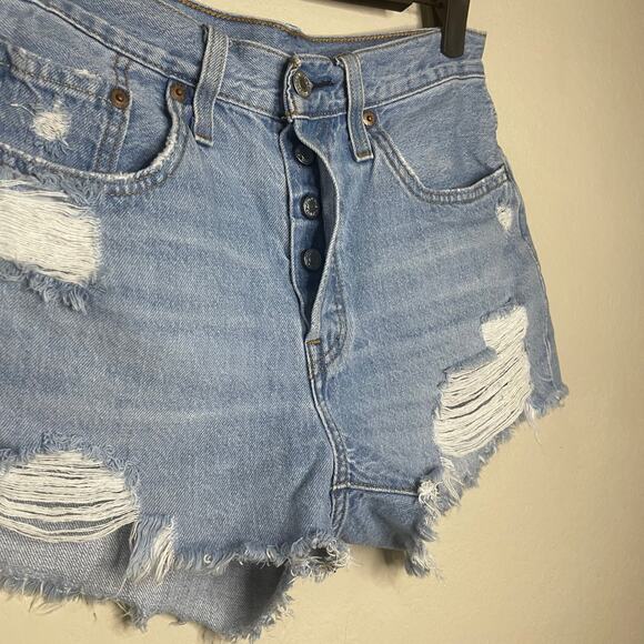 Levi’s 501 Cutoff Denim Shorts High Rise Button Fly Womens - Size W27 - Picture 2 of 5